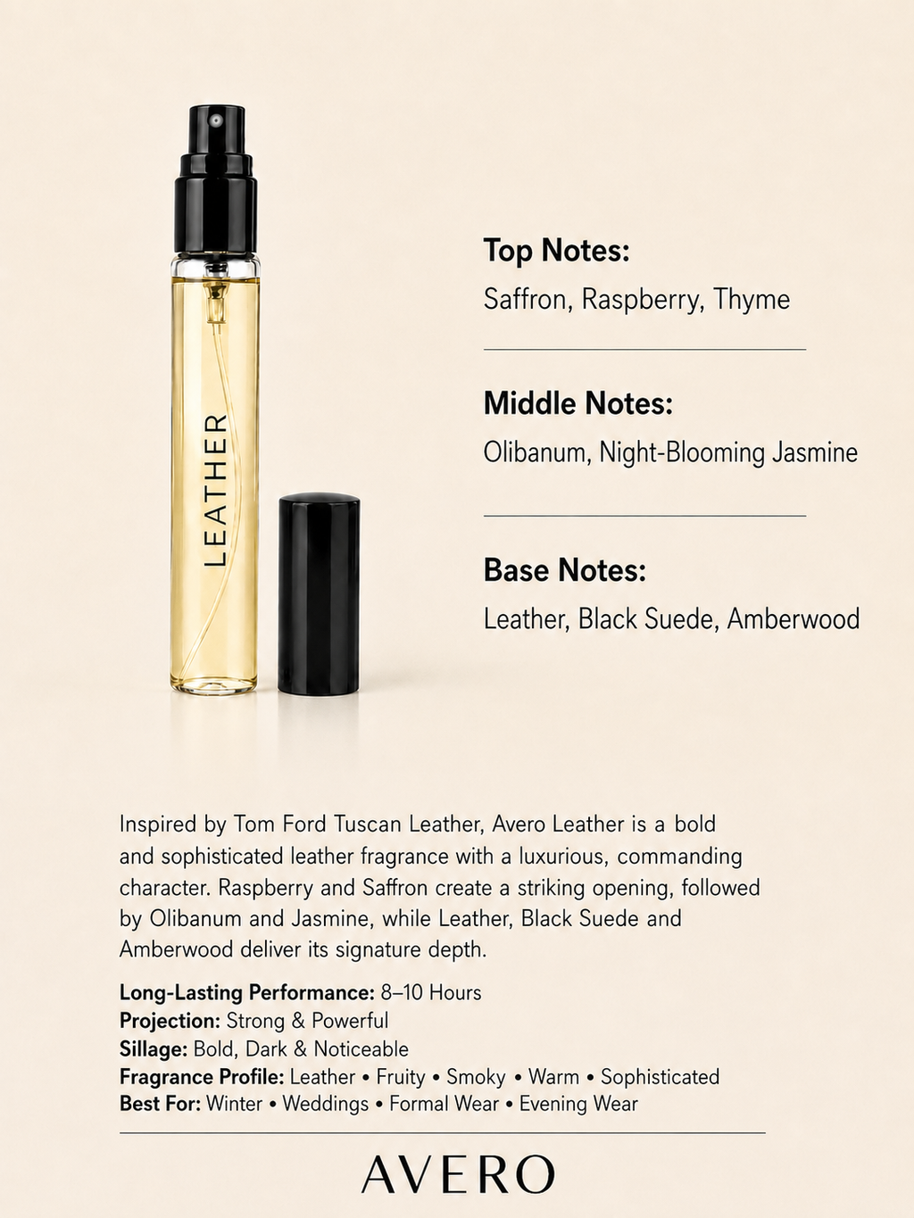 Avero Leather – Eau de Parfum | Inspired by Tom Ford Tuscan Leather