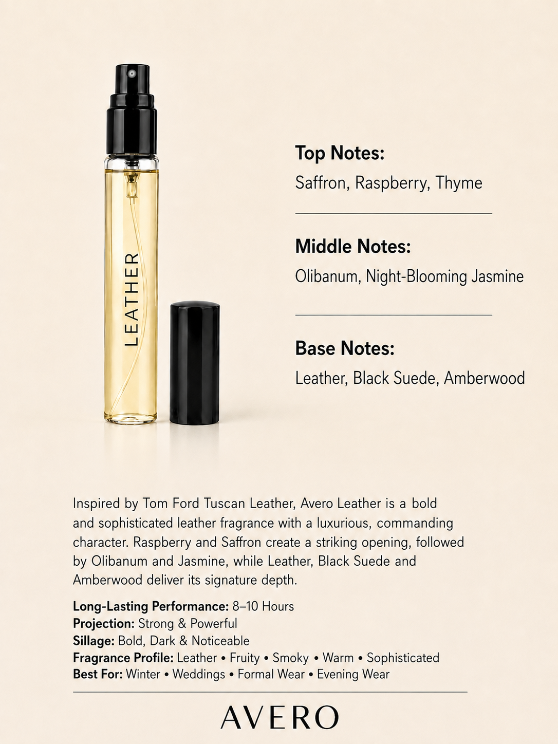 Avero Leather – Eau de Parfum | Inspired by Tom Ford Tuscan Leather
